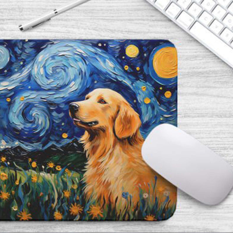 Starry Night Dog Golden Retriever Non-Slip Computer Mousepad